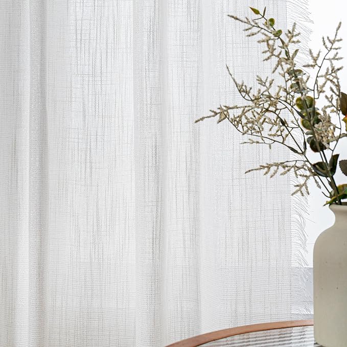 MYSKY HOME 90 Inch Semi Sheer Curtains for Sliding Glass Door Windows, Living Room Decoration Cotton Silver Sparkling Drapes Soft Comfortable Touch Farmhouse Country Patio, 50" Width, 2 Panels