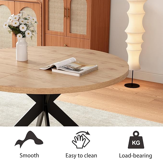 46.4" Round Dining Table and Chair Set, Mid Century Modern Round Dining Table for Set of 4, Coffee Table w/Steel Legs for Kitchen Dining Room, Office, Save Space