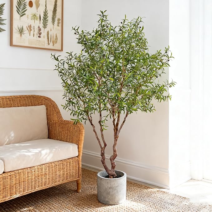 Fake Tree Faux Olive Tree Artificial Olive Trees 8 Feet Plus Branch Realistic Potted Silk Indoor Large Fruit for Home Offices, Living Rooms, Bedrooms, Stairs and Foyer Decor