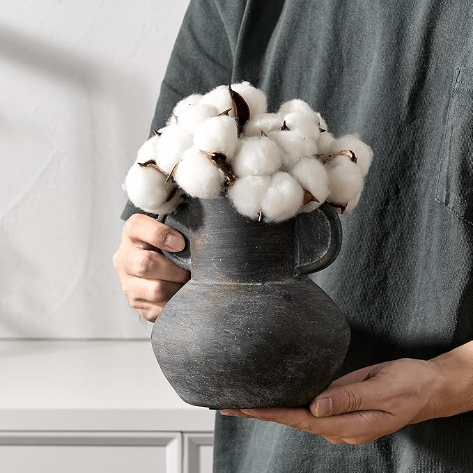 Antique Ceramic Vase with 2 Handles, 6.1 Inch Farmhouse Rustic Vase, Small Decorative Pottery Flower Vases for Home Decor, Wedding, Living Room, Table, Shelf Decor, Black Bronze