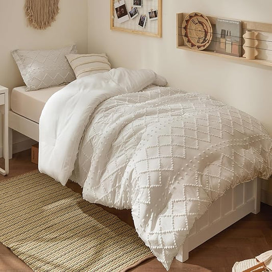 Bedsure Twin XL Comforter Set - Beige Comforter, Boho Tufted Shabby Chic Bedding for Kids, 2 Pieces Vintage Farmhouse Bed Set for All Seasons, Fluffy Soft Bedding with 1 Pillow Sham