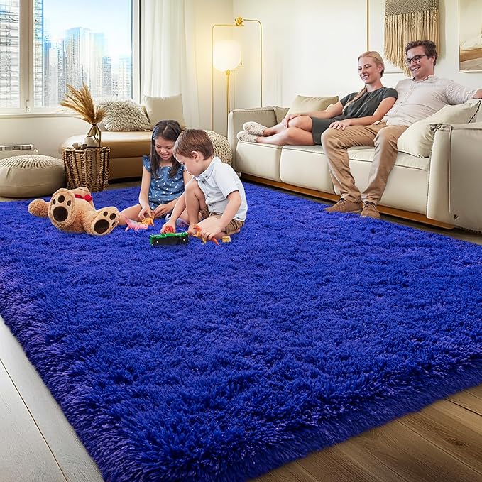8x10 Area Rugs for Living Room, Blue Fluffy Shaggy Rug Soft Carpets, Big Rugs for Bedroom Nursery Kids Room Dorm Home Decor Aesthetic, Navy Blue