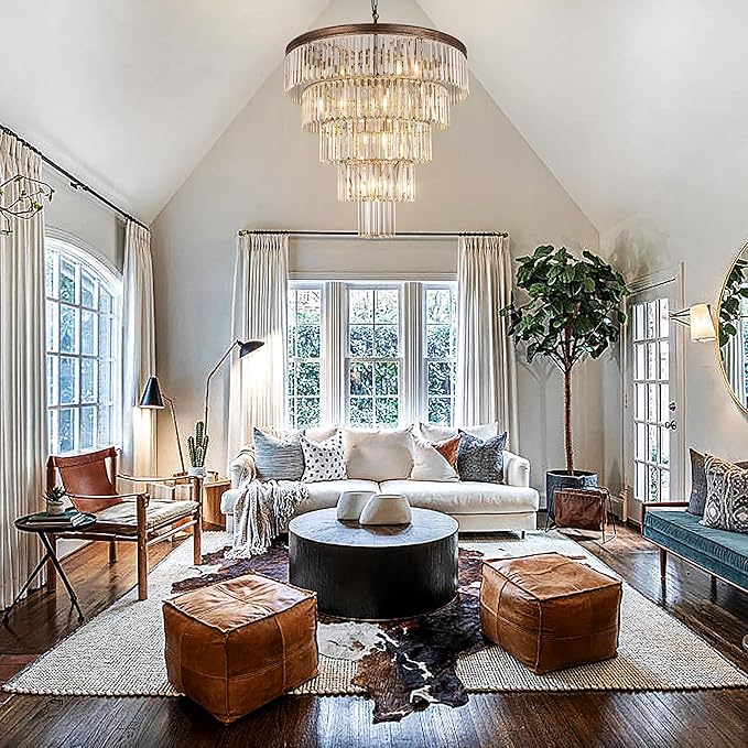 TOCHIC Large Crystal Chandelier for High Ceiling, 40 inch 7-Tier Modern Black Crystal Chandeliers Lighting Fixture, Round Light for Entryway Staircase Foyer Living Room (Bronze, 31.5 Inches)