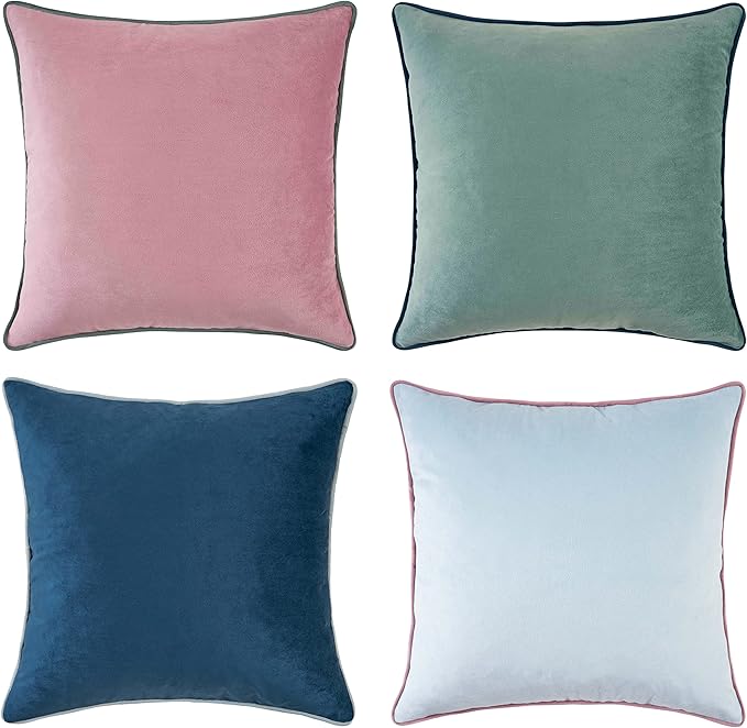 MONDAY MOOSE Decorative Throw Pillow Covers Cushion Cases, Set of 4 Soft Velvet Modern Double-Sided Designs, Mix and Match for Home Decor, Pillow Inserts Not Included (20x20 inch, Pink/Blue)