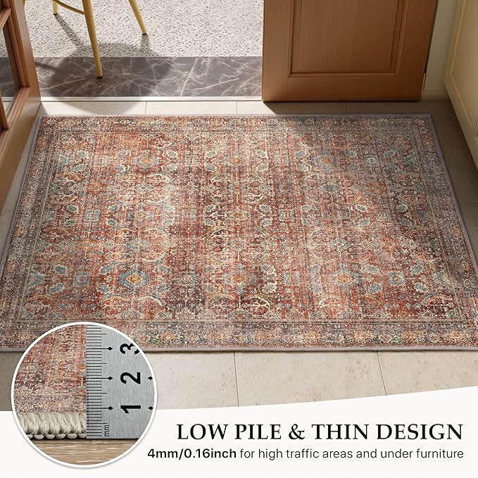 GENIMO 2x6 Runner Rugs for Hallway, Machine Washable Non Slip Vintage Rugs, Low Pile Lightweight Soft Print Rug for enrtyway, Corridor, Home Office, Kitchen, Terracotta Indigo