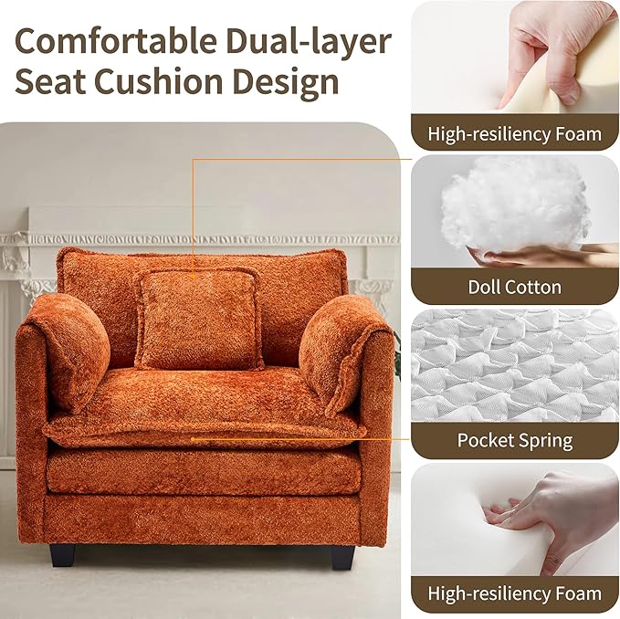 SweetGO corporation 42" Plush Single Sofa Accent Chair with Ottoman for Living Room/Bedroom, Modern Couch for Cozy Lounge Chair for Reading, Orange