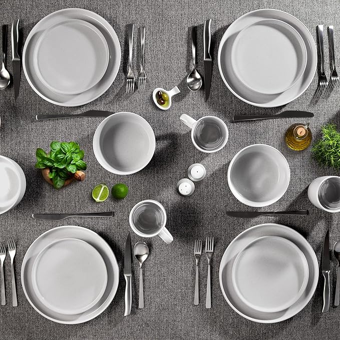 Zulay Kitchen Terra Stoneware Dinnerware Set, Artisanal Ceramic Plates and Bowls Set Crafted at 2300℉ - Service for 4, Speckled White