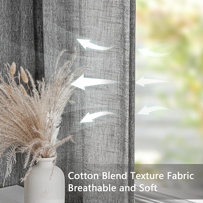 MYSKY HOME Grey Curtains for Living Room Semi Sheer Curtain Light Filtering Drapes 84 Inches Length Pinch Pleated Boho Style Home Decotation Linen Look Textured, 40 x 84 in, Dark Grey, Set of 2