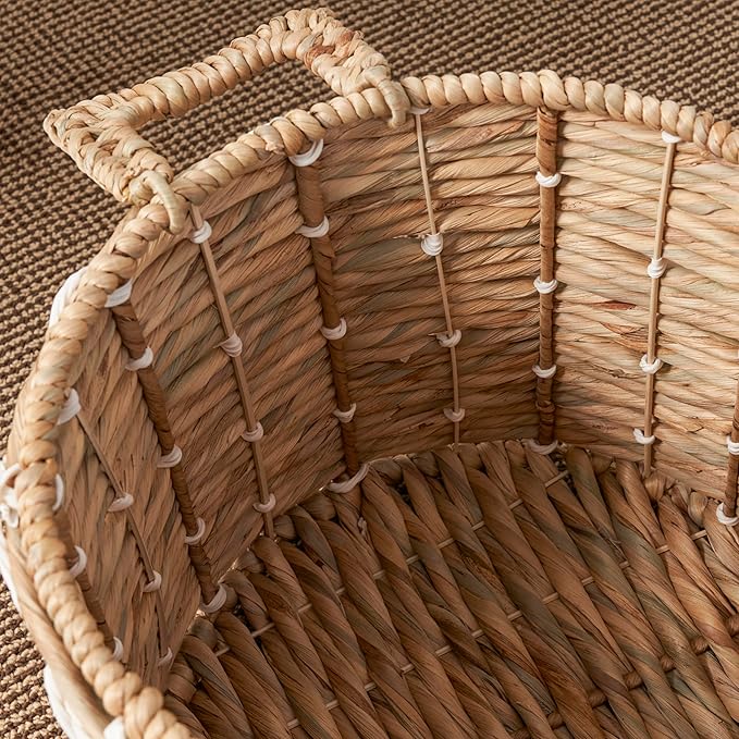 Woven Water Hyacinth Wicker with Rope Storage Basket (18" x 18" x 12.2" - Natural Brown) - Ideal for Halloween, Thanksgiving, and Home Organization