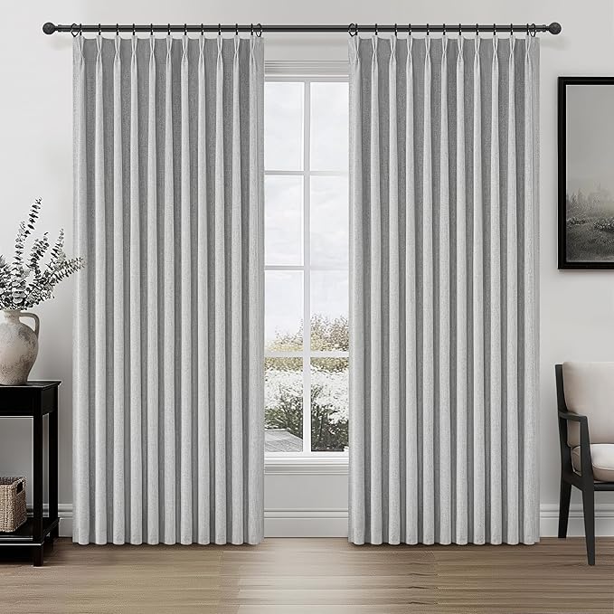 Light Grey Blackout Curtains 70 Inches Extra Wide Pinch Pleated for Sliding Glass Door 2 Panels Set,Viral 96 Inch Long Curtain for Bedroom Thermal Large Window Heavy Drapes (W70xL96x 2 Panels Gray)