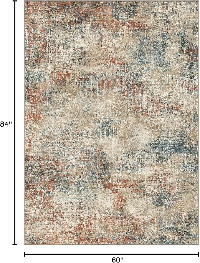 GENIMO Washable Area Rugs for Living Room, 5x7 Modern Non Slip Rugs, Low Pile Lightweight Soft Print Rug for Bedroom, Dining Room, Home Office, Multi