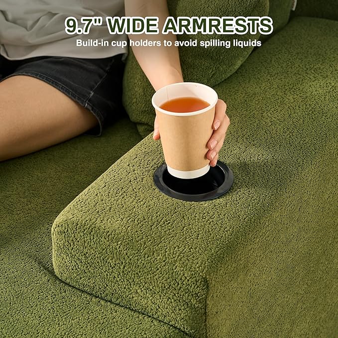 Chaise Lounge Chair Indoor, 67" Oversized Comfy Cloud Velvet Sleeper Sofa Bed with Cup Holders and Wide Armrests, Boneless Upholstered Recliner Bed, Modern Cloud Couch for Living Room, Green