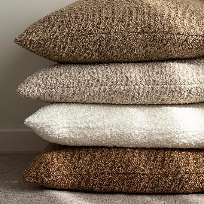 Foindtower Set of 2, Decorative Textured Boucle Throw Pillow Covers Accent Solid Pillow Cases Neutral Soft Cozy Couch Cushion Case for Chair Sofa Bedroom Living Room Home Decor 26 x 26 Inch White