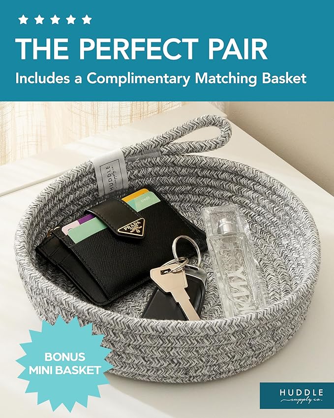 XXXXL WASHABLE 125L Extra Large Durable Soft Blanket Basket, Woven Decorative Cotton Rope Basket with Handles for Laundry, Living Room, Baby Toy Nursery Storage Organization Bin 24" x 17" (Black/Grey)