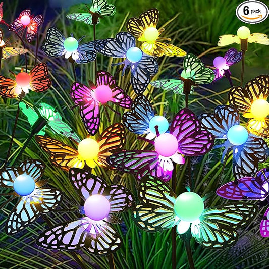 Solar Garden Butterfly Lights, 6 Pack 48 LED Solar Swaying Lights, 7 Color Changing Waterproof Firefly Light Outdoor Fairy Light for Garden Patio Yard Pathway Flower Bed Decoration
