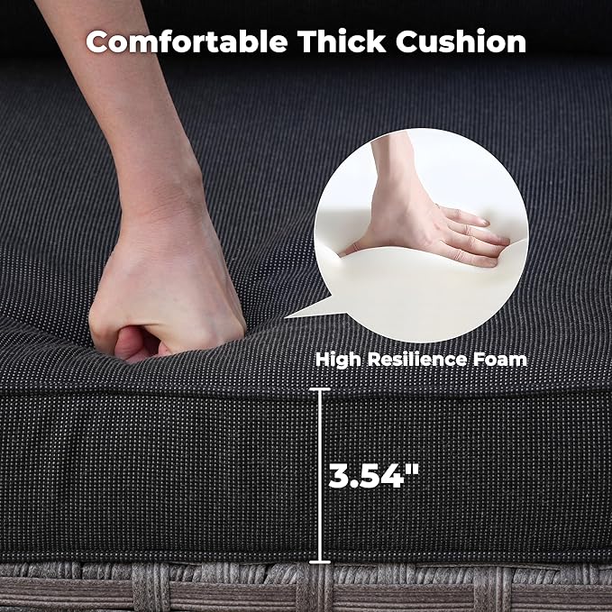 ovios 9 Pieces Patio Furniture Set, Outdoor Wicker Sectional Sofa with 2 Swivel Chairs Coffee Table, Modern Modular Deep Seat Rattan Couch Conversation Sets, Black