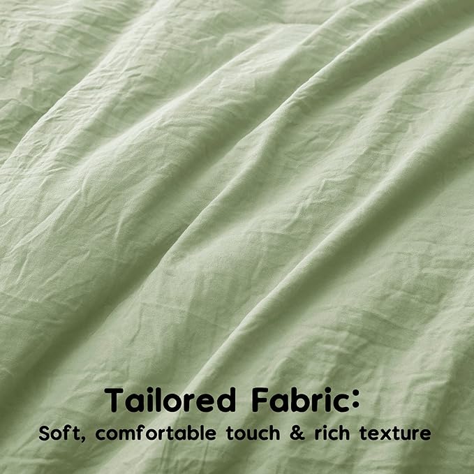 Bonlino Bedding Comforter Set King - 3 Pieces Farmhouse Comforter Ruffle Boho Bed Comforter, Fluffy Soft Lightweight Bedding Chic Rustic Country Style for Home Bedroom Dorm (King, Sage Green)