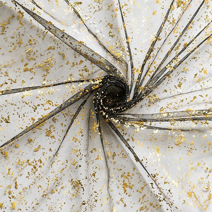 Artoid Mode 3Pcs Black Gold Gauze Table Runner 120 Inch 10FT, Glitter Metallic Foil Sheer Dining Wedding Anniversary Holiday Birthday Table Decor for Home Party