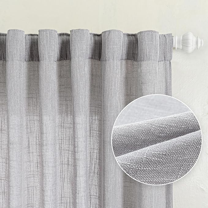 MYSKY HOME 90 Inch Farmhouse Curtains for Living Room, Sliding Door Patio Drapes for Doorways Soft Semi Sheer Light Filtering Window Decor, 50" Width x 90" Length, Light Grey, 2 PCs