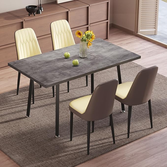 5 Piece Dining Table Set for 4-6,55-71" Extendable Dining Table Set with 4 Upholstered Chairs,Rectangle Kitchen Table Set for Small Space,Dining Room and Office,Grey