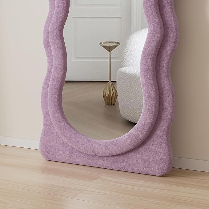 Full Length Mirror, 63"x24" Wavy Floor Mirror, Arched Standing Mirrors Full Length, Cloud Shaped Flannel Wall Mirrors, Dressing Body Mirror Hanging or Leaning Against Wall for Bedroom (Purple)