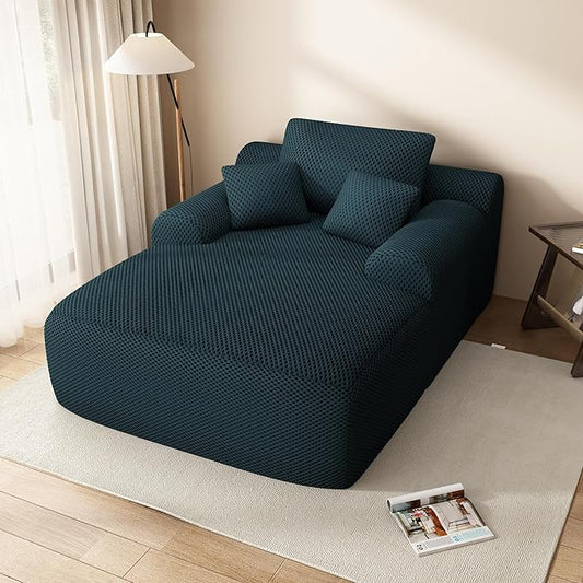 67" Oversized Chaise Lounge Chair with Cover, Comfy Sleeper Sofa Bed, Black Plush Corduory Couch for Living Room,Sofa in A Box,No Assembly Required (Breathable Blue Cover).