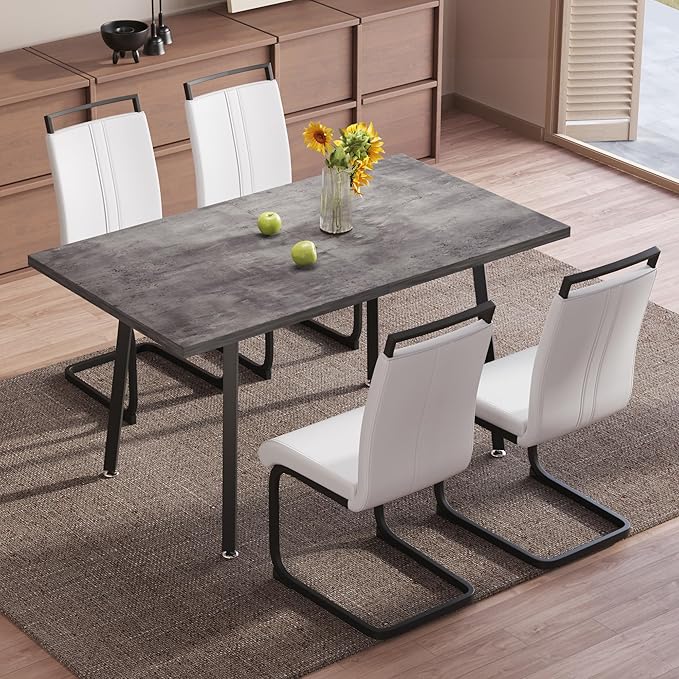 5 Piece Dining Table Set for 4-6,55-71" Extendable Dining Table Set with 4 Upholstered Chairs,Rectangle Kitchen Table Set for Small Space,Dining Room and Office,Grey