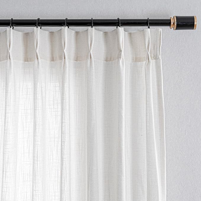 MYSKY HOME 90 Inch Curtains for Sliding Glass Door Windows, Living Room Decoration Cotton Drapes Pinch Pleated Soft Comfortable Touch Farmhouse Country Patio Treatment Set, 40" Wide, Natural, 2 Panels