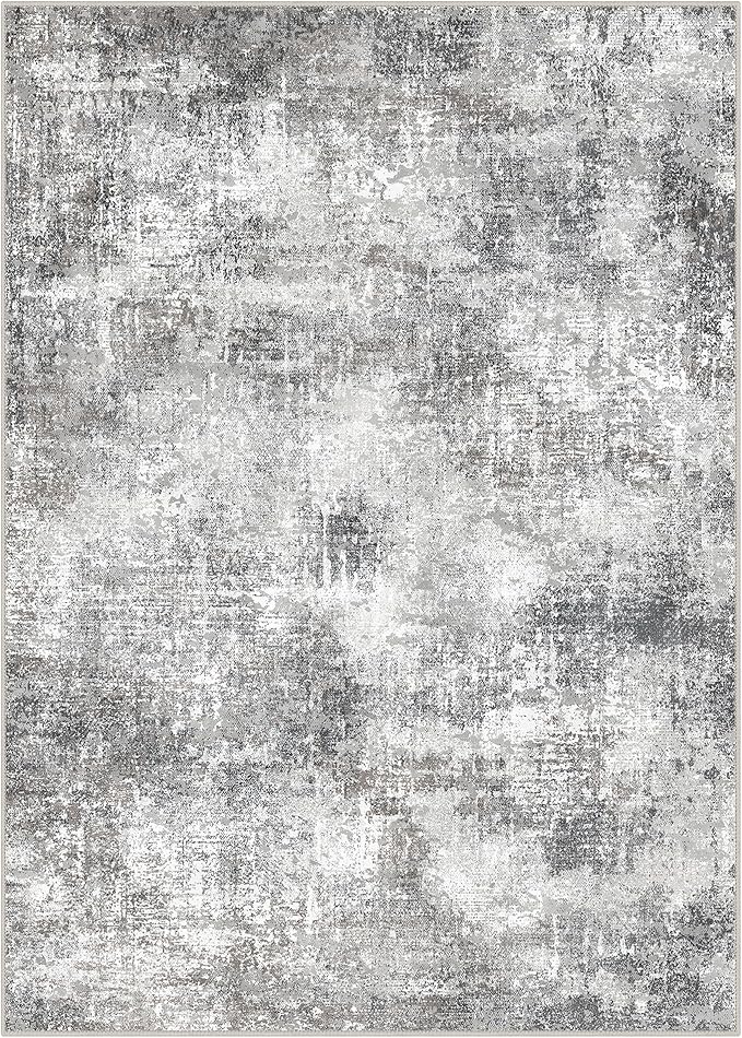 GENIMO Washable Area Rugs for Living Room, 10x14 Modern Non Slip Rugs, Low Pile Lightweight Soft Print Rug for Bedroom, Dining Room, Home Office, Grey