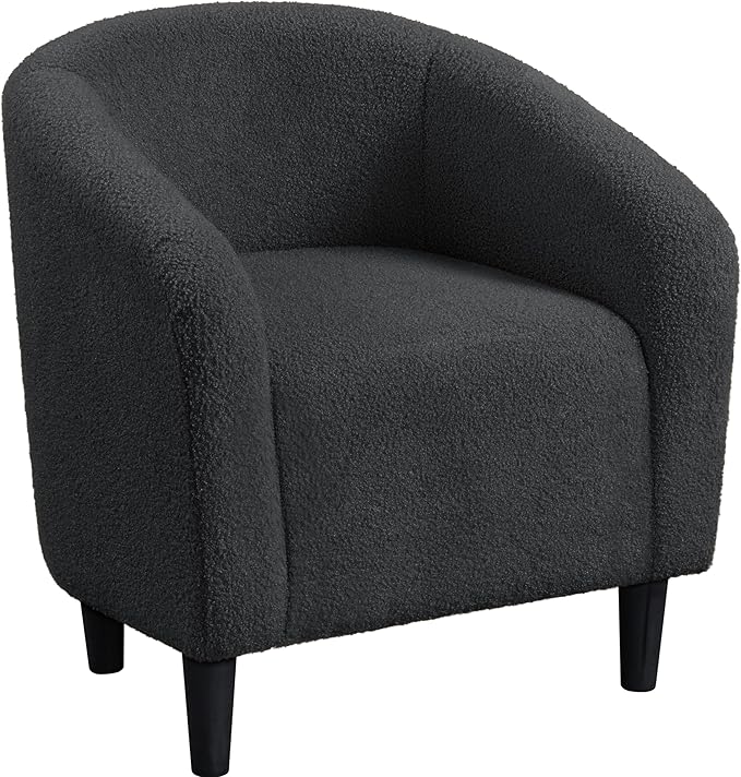 Yaheetech Accent Barrel Chair, Boucle Fabric Club Chair, Furry Sherpa Elegant Armchair with Cozy Soft Padded, Suitable for Living Room Bedroom Reception Room Office, Dark Gray