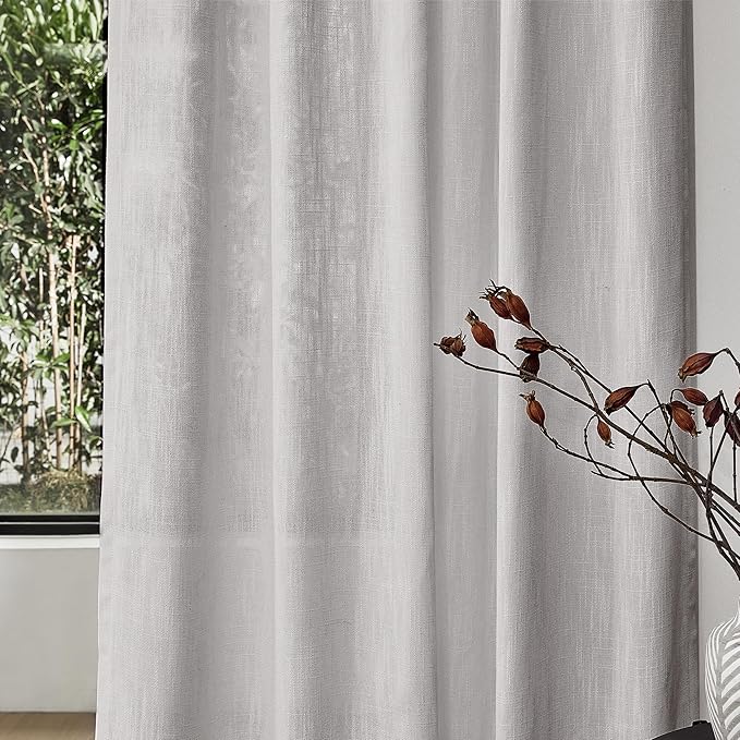 MYSKY HOME 108 Inches Long Ceiling Curtains, Light Filtering Boho Window Sheer Drapes for Living Room Patio Sliding Door Back Tab Elegant Look, 50" Wide x 108" Long, Light Grey, 2 Panels