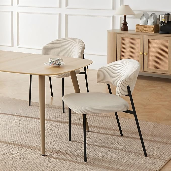 47.2" Modern Wooden Dining Table 4 Chair Set Nordic Kitchen and Dining Set (Natural Wood + 4 White Chairs) Easy to Assemble and Save Space