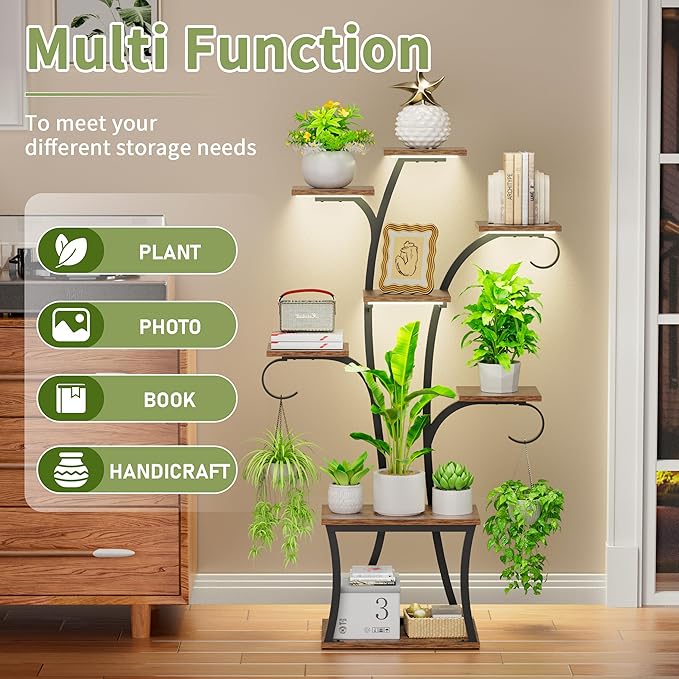 Plant Stand Indoor with Grow Lights - 8 Tiered Indoor Plant Shelf, 47" Metal Corner Plant Stands for Indoor Plants, Tree-Shaped Plant Rack Display for Indoor Plants Multiple, Flower Holder for Living Room Patio Balcony Décor