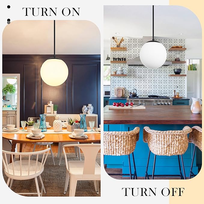 13.7" Globe Pendant Light 3-Light Black Milk Glass Pendant Light Mid Century Modern Light Fixture Globe Pendant Lights Kitchen Island Matte Black Finished with Milk Glass Lampshade for Bedroom