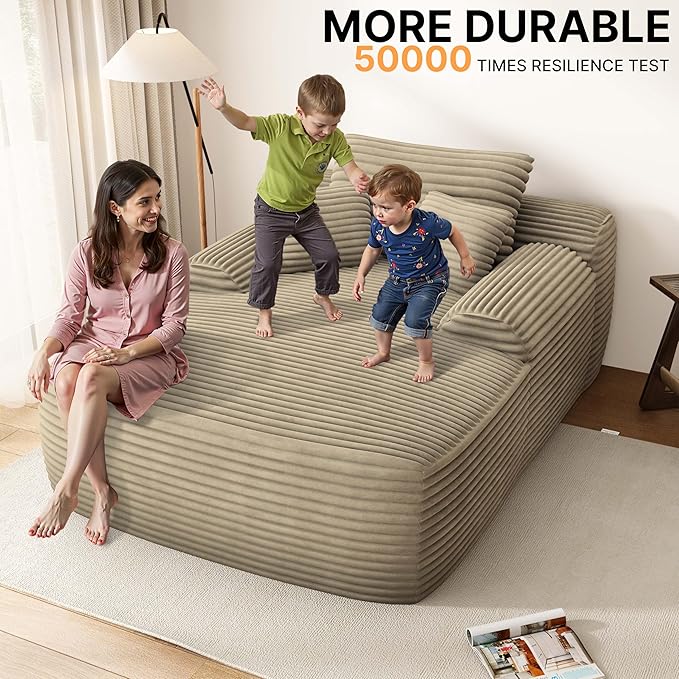 67" Oversized Chaise Lounge Chair Indoor, Comfy Sleeper Sofa Bed, Beige Plush Corduory Couch for Living Room Bedroom,Sofa in A Box,No Assembly Required.