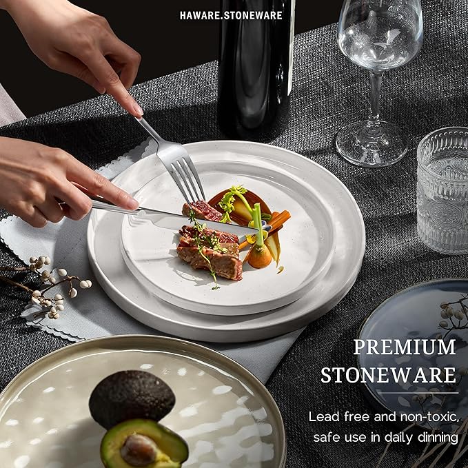 HaWare Dinnerware Sets, 18-Piece Plates and Bowls Set, Stoneware Dish Set for 6, Ceramic Dinnerware for Home Restaurant, Chip and Scratch Resistant, Microwave and Dishwasher Safe, Speckled White