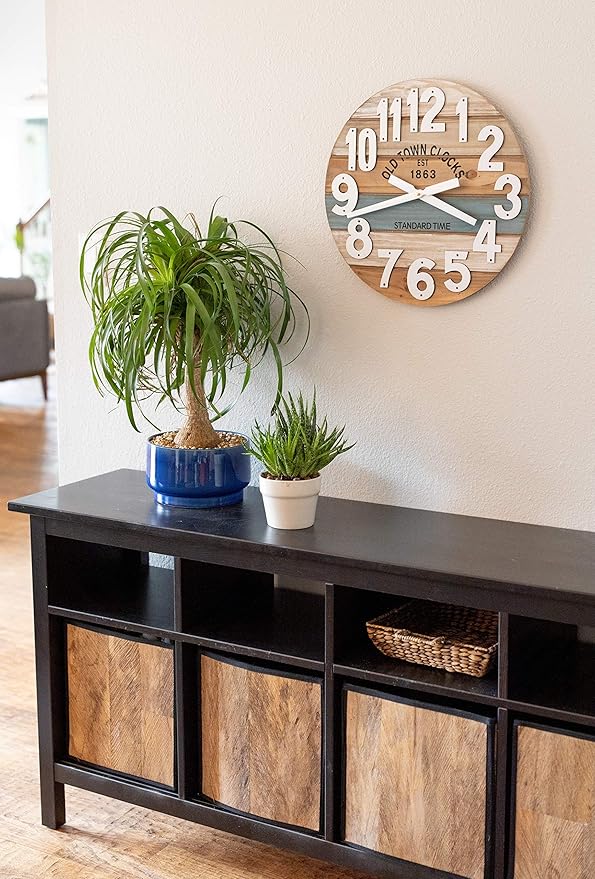 30" Wooden Multi-Color Maritime Coastal Beach Large Number Wall Clock (Blue, 30 inch)