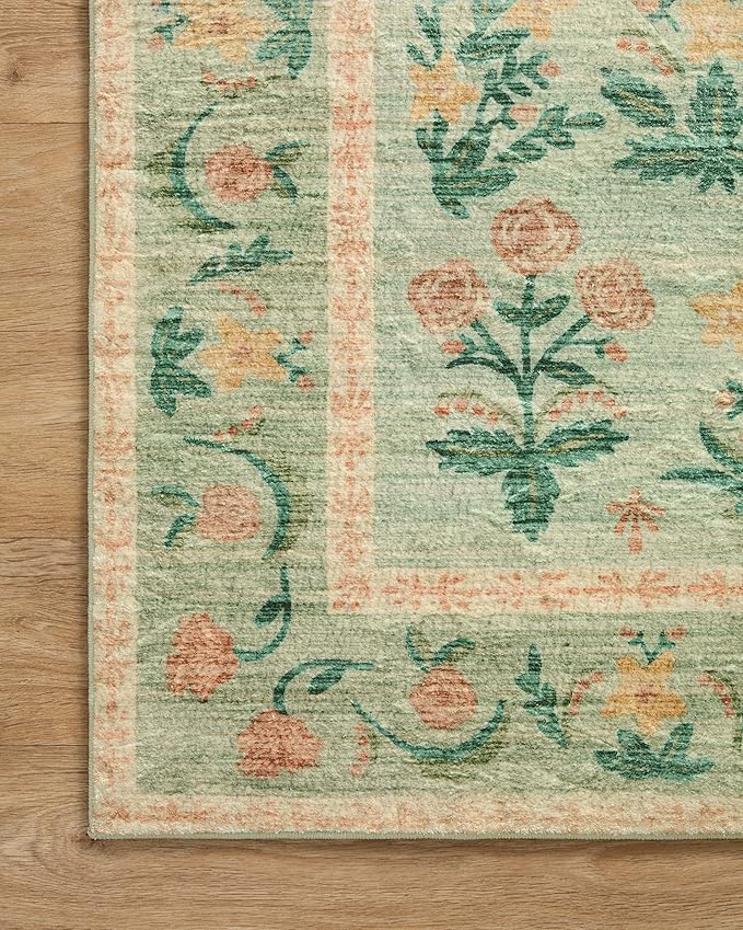 Loloi Rifle Paper Co. Eden Collection EDE-01 Mughal Rose Moss 3'-6" x 5'-6" Accent Rug