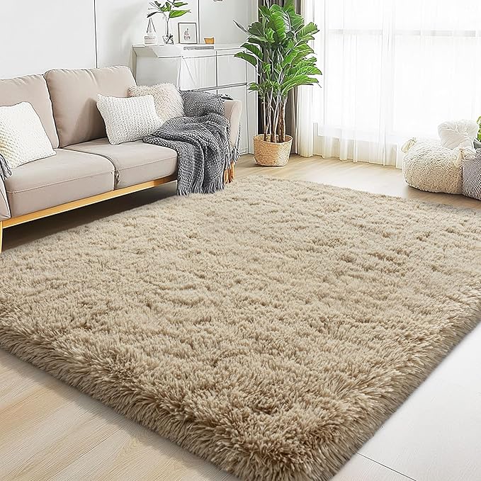 5x7 Area Rugs for Living Room, Fluffy Shaggy Rug Soft Carpets, Rugs for Bedroom Nursery Kids Room Dorm Home Decor Aesthetic, Light Tan