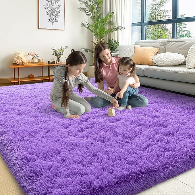 6x9 Area Rugs for Living Room, Purple Fluffy Shaggy Rug Soft Carpets, Rugs for Bedroom Nursery Kids Room Dorm Home Decor Aesthetic