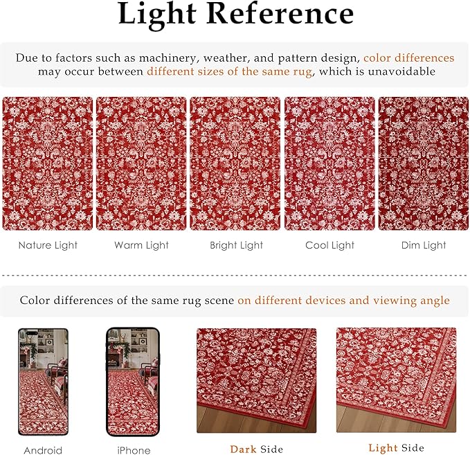 Christmas Runner Rug 2x6 Red Washable Hallway Carpet Retro Floral Holiday Decorative Non Slip Low Pile Soft Throw Long Xmas Rug for Kitchen Bedroom Bathroom