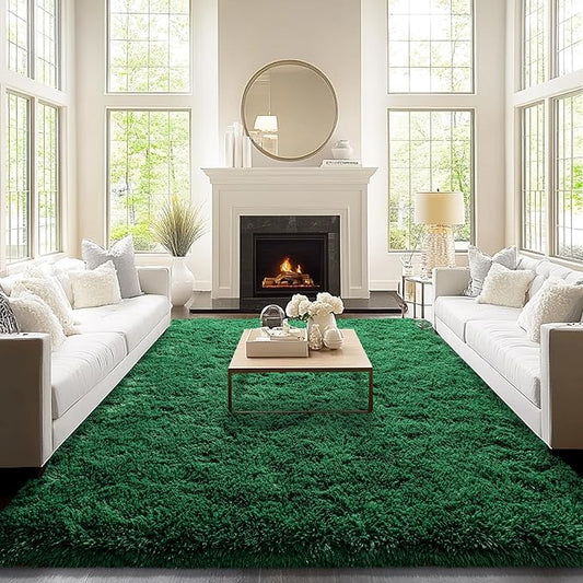 9x12 Area Rugs for Living Room, Green Fluffy Shaggy Rug Soft Carpets, Big Rugs for Bedroom Nursery Kids Room Dorm Home Decor Aesthetic, Dark Green