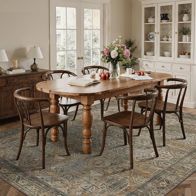 GENIMO 3x5 Area Rugs for Living Room, Machine Washable Non Slip Vintage Rugs, Low Pile Lightweight Chenille Print Rug for Bedroom, Dining Room, Home Office, Warm Taupe