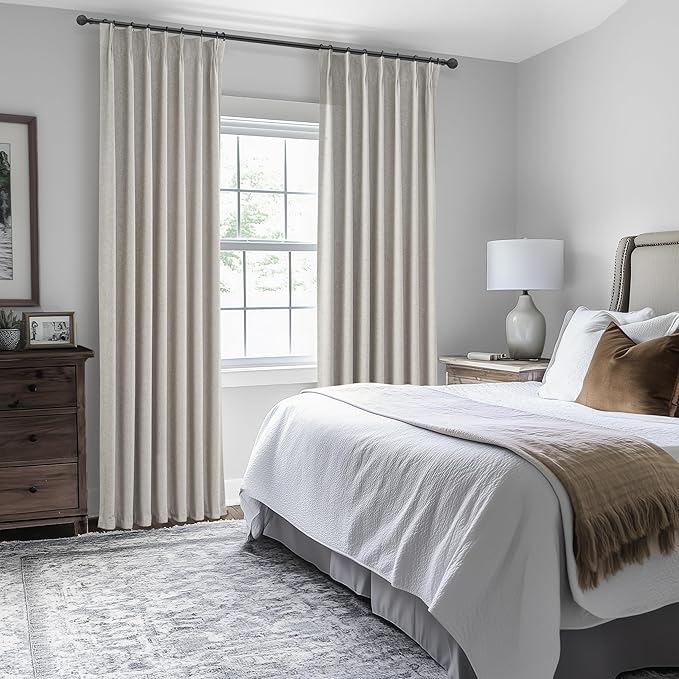 Light Brown Linen Curtains for Living Room, Beautiful Pinch Pleated 96 Inches Long 2 Panels Set, Farmhouse Double Pleat Memory Trained Blackout Thermal Drapes for Summer Heat 8 FT (40"Wx96"L)