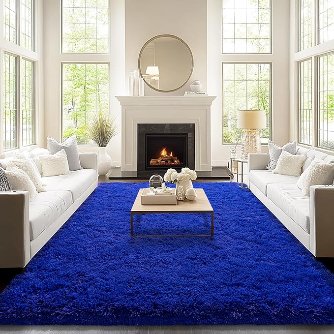 9x12 Area Rugs for Living Room, Blue Fluffy Shaggy Rug Soft Carpets, Big Rugs for Bedroom Nursery Kids Room Dorm Home Decor Aesthetic, Navy Blue