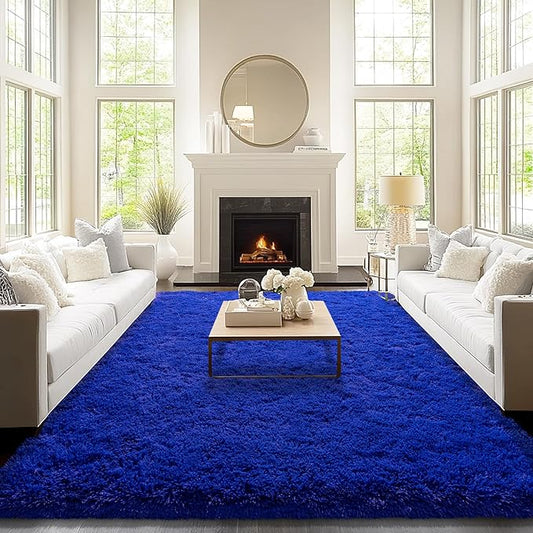 9x12 Area Rugs for Living Room, Blue Fluffy Shaggy Rug Soft Carpets, Big Rugs for Bedroom Nursery Kids Room Dorm Home Decor Aesthetic, Navy Blue