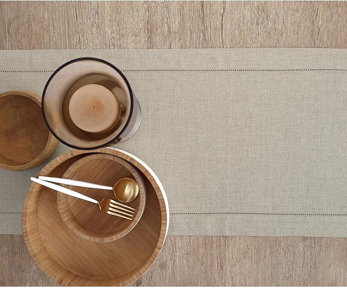 Solino Home Linen Natural Table Runner 156 Inches Long - 100% Pure Linen Extra Long Table Runner 14 x 156 Inch for Fall, Autumn, Thanksgiving, Christmas - Classic Hemstitch