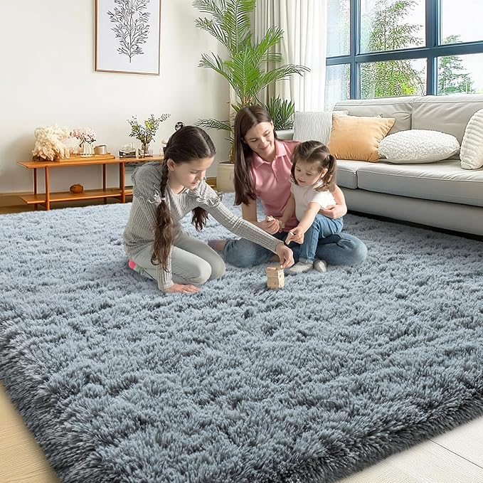 6x9 Area Rugs for Living Room, Grey Fluffy Shaggy Rug Soft Carpets, Rugs for Bedroom Nursery Kids Room Dorm Home Decor Aesthetic