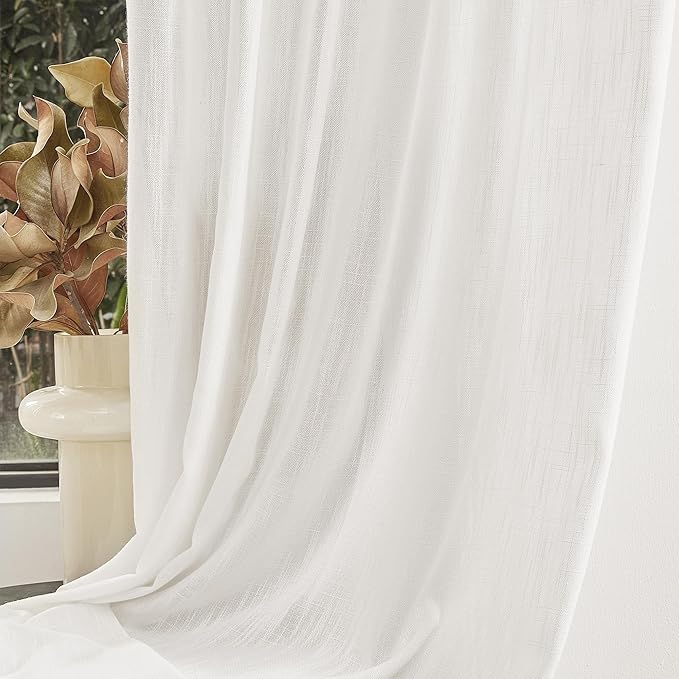 MYSKY HOME Extra Long Curtains for Living Room, Soft Cotton Fabric Boho Window Curtain Drapes Light Filtering Semi Sheer Backdrop Panels, 50 x 102 Inches, Natural, 2 Pieces