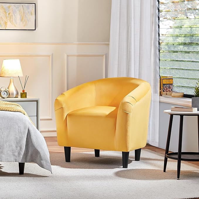 Yaheetech Yellow Chair, Accent Chair for Bedroom, Armchair for Living Room, Velvet Fabric Club Chair with Soft Padded Seat and Sturdy Legs for Bedroom Waiting Room, Yellow